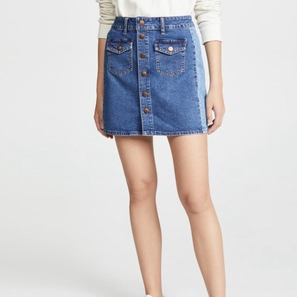 Madewell Spliced Two Tone Denim Mini Skirt 26 2 - Picture 2 of 9